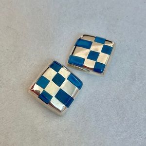 Checkerboard 925 Silver Clip On Earrings Made in Mexico
